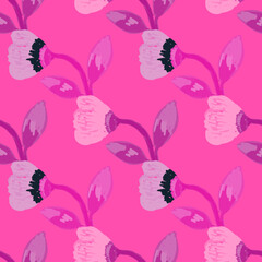 Hand drawn flower seamless pattern. Naive art style. Cute botanical plants endless backdrop. Decorative floral wallpaper.