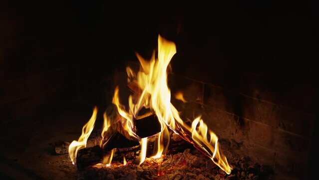 a fire burning. the concept of home comfort and warmth. cooking on an open fire.
