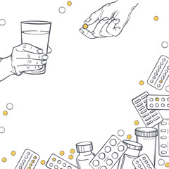 Vector  background with pills and medicines.