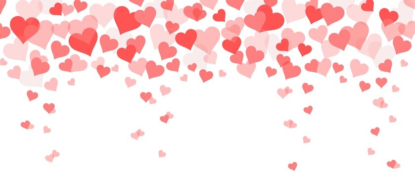 Love valentine background with red petals of hearts on transparent background. Vector banner, postcard, background.The 14th of February. PNG image