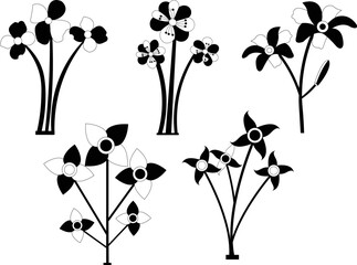 collection of flower Flower  and leaves tree isolated vector Silhouettes