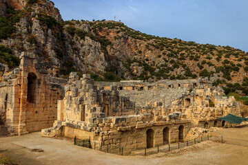 Ruins of ancient Greek-Roman theatre of Myra in Demre, Antalya province in Turkey