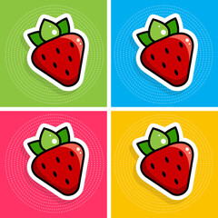 Cartoon strawberry. Pop art poster. Pop Art stickers. Vector illustration