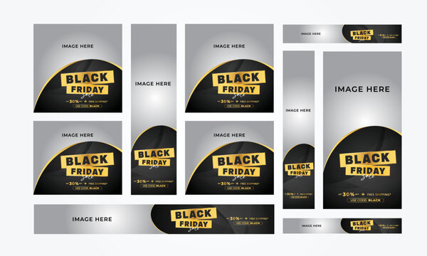 Ads Banner set for Black Friday promotion and offer. Black Friday discount, sale, offer GDN Banner set.