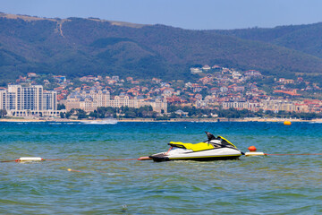 Empty watercraft on the Black sea of Sunny Beach, Bulgaria. Summer vacation concept