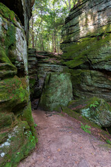 Hiking path through wall fracture on Ledges Trail in Cuyahoga Valley National