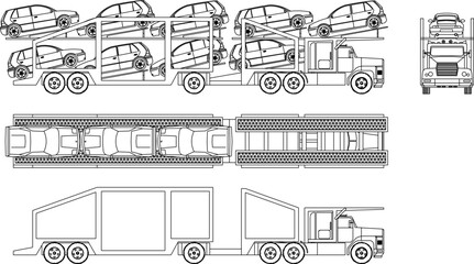 Naklejka premium sketch vector illustration black white Carriage for Transport of Vehicles