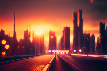 Fototapeta na wymiar Fantasy futuristic city, ai illustration
