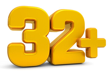 32 million Plus Views. 32 plus 3d isolated on white background. 32 million Plus followers. 3d rendering	