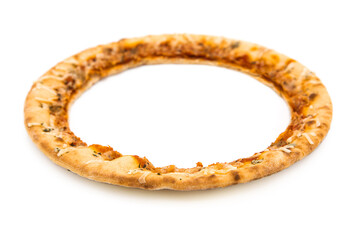 Pizza rim edge isolated on white background. Copy space.