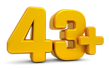 43 million Plus Views. 43 plus 3d isolated on white background. 43 million Plus followers. 3d rendering	