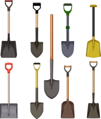 Poster shovel tool set cartoon. work gardening, agriculture garden, spade equipment, dig farm, steel shovel tool vector illustration © PikePicture