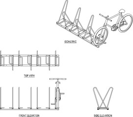 black and white bicycle rack illustration vector sketch