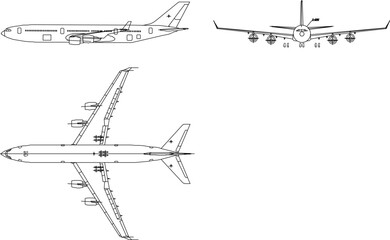 sketch vector illustration of black and white passenger airplane