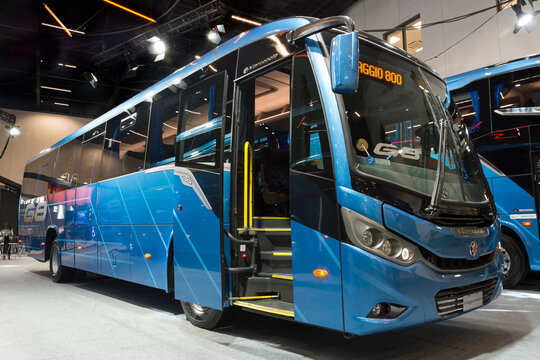 Marcopolo Viaggio G8 800 Mercedes-Benz OF 1724 L BlueTec 5 on display at the LAT.BUS 2022 fair, held in the city of S&atilde;o Paulo.
