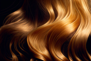 Beautiful shiny caramel brown hair texture closeup. Generative AI - obrazy, fototapety, plakaty