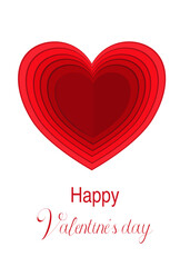 Happy Valentines day greeting card with heart paper art effect, white background, vector