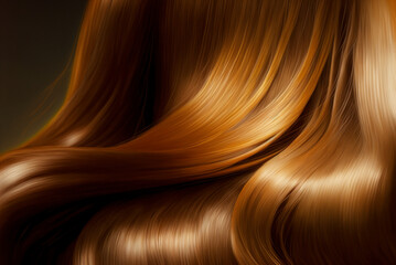 Beautiful shiny caramel brown hair texture closeup. Generative AI