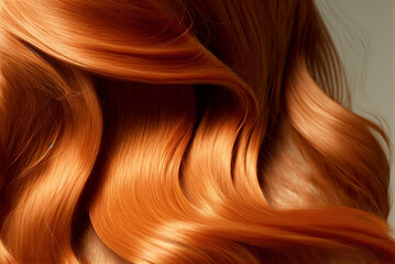 Beautiful shiny ginger red hair texture closeup. Generative AI