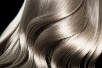 Beautiful shiny platinum blonde hair texture closeup. Generative AI