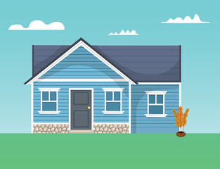 House flat vector icon. Home with vinyl siding panel vector illustration. Faux stone siding panels trim. - 556514179