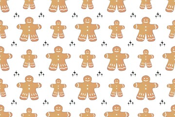 Seamless Christmas pattern. Design with cookies and Christmas elements for textile and packaging paper
