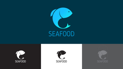 Fish logo template. Creative vector template of seafood shop, fishing club logo, fishing online shop or fish farm. Icon of fish made from circles. Vector illustration.