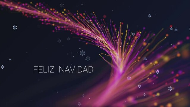 Estallido de color y felicitaci&oacute;n de navidad con copos de nieve e idioma espa&ntilde;ol