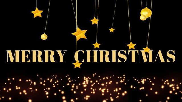 Feliz navidad en tonos dorados y estrellas meci&eacute;ndose e idioma ingles