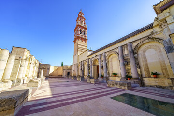 Fototapeta na wymiar Panoramic view of the church of San Juan with its tower of impressive architecture in the monumental city of Ecija, Seville.