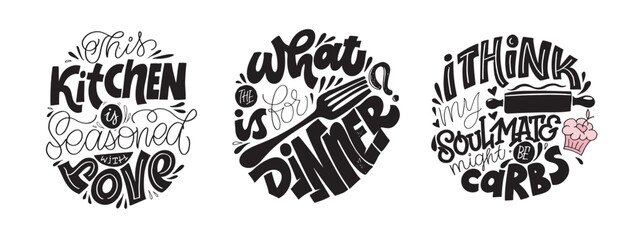Funny hand drawn doodle lettering about kitchen, baking, cafe. Lettering about food and drink.