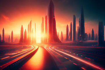 Obraz na płótnie Canvas Fantasy futuristic city, ai illustration