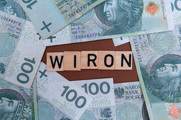 Inscription WIRON next to polish money. WIRON is Warsaw Interest Rate Overnight. Replacement of WIBOR by WIRON