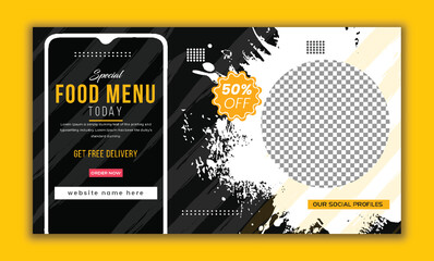 Naklejka premium Today's special food menu video thumbnail, web page banner eps vector file, fully editable post ready 