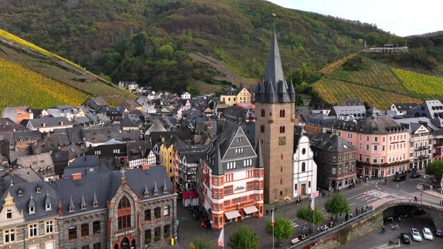 Aerial view of Bernkastel-Kues, Moselle River, Moselle Valley, Rhineland-Palatinate, Germany