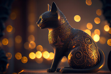 black egypt cat statue. sketch art for artist creativity and inspiration. generative AI - obrazy, fototapety, plakaty