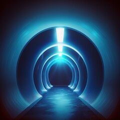 Tunnel with neon light. High tech sci-fi corridor. AI