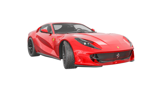 red Ferrari on white background, 3d rendering of FERRARI png transparent