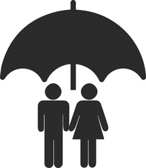 Life Insurance Icon, Umbrella Protecting Family Sign-Symbol, Black Vector