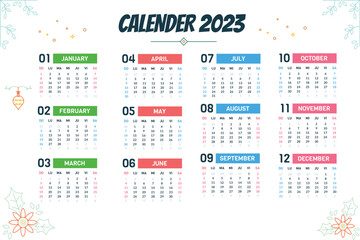 Calendar template for 2023 year. Planner diary Corporate and business calendar. 