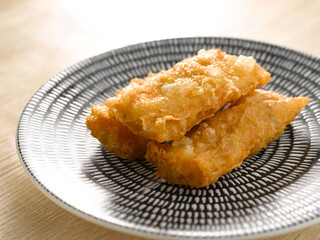 Deep-Fried Beancurd Skin Roll With Shrimp served in dish isolated on table top view of food