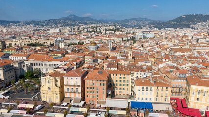Fototapeta na wymiar Aerial view on buildings and city, Old town in Nice, France 