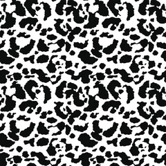 Seamless leopard print, black and white animal pattern, vector texture for textile