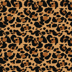 Fototapeta na wymiar Leopard texture seamless print yellow background black spots vector trendy design