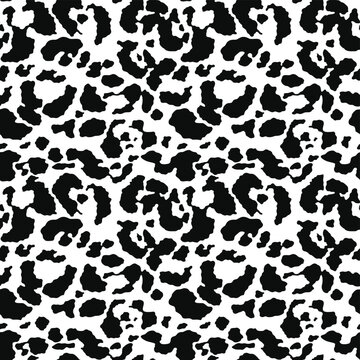 Seamless leopard print, black and white animal pattern, vector texture for textile