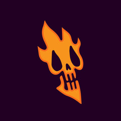 Grunge fire skull head cartoon, illustration for t-shirt, sticker, or apparel merchandise. With modern pop and urban style.
