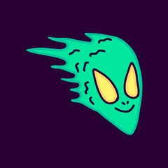 Melted alien head cartoon, illustration for t-shirt, sticker, or apparel merchandise. With modern pop and urban style.