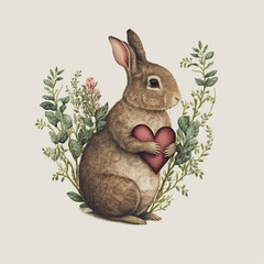 cute bunny with valentine - obrazy, fototapety, plakaty