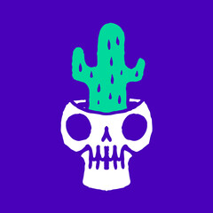 Cactus inside skull head cartoon, illustration for t-shirt, sticker, or apparel merchandise. With modern pop and retro style.