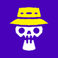 Skeleton in bucket hat doodle cartoon, illustration for t-shirt, sticker, or apparel merchandise. With modern pop and retro style.
